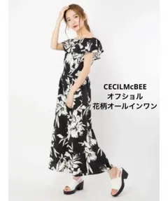 CECILMcBEE セシルマクビー オフショル花柄オールインワン ロンパース