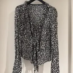 ZARA レーヨン100% レオパード柄　ヒョウ柄　リボンブラウス長袖ブラウス
