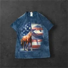 US古着Delta Pro Weight アメリカ国旗　タイダイTシャツ　馬柄