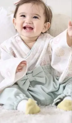 ミントグリーン着物スタイルベビー服セット　80サイズ　ローズマダム