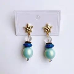 【h25】ハンドメイド ピアス 星 ブルー パール