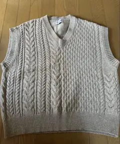 AUTHENTIC ケーブル編み ニットベスト ベージュ