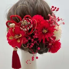 成人式髪飾り　卒業式　水引　紐　パールシャワー　タッセル　赤　金　白　つまみ細工