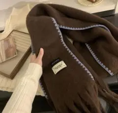 ULULU ブラウン　ストール　マフラー フリンジ付き　韓国　バイカラー