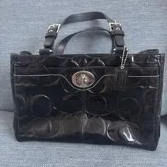 COACH コーチ ハンドバッグ T4 黒 シグネチャー パテント　ターンロック