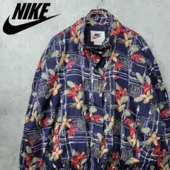 90s ナイキ NIKE 刺繍 花柄 ナイロンジャケット ネイビー XL 古着