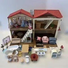 シルバニアファミリー赤い屋根の大きなお家＆おすすめバスルームセット家具多数付き