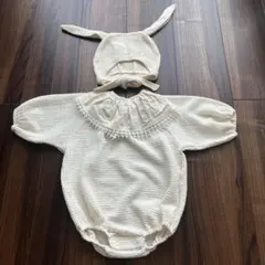 アプレレクール　襟付きロンパース・帽子セット うさぎ