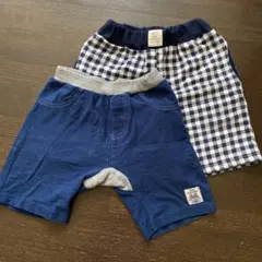 デニム風の半ズボンとチェック柄ハーフパンツ2枚セット　100㎝