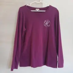 パープル Vネック 長袖　トレーナー ストーン付き