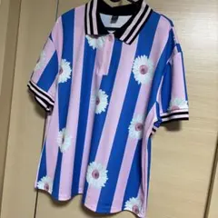 SHEIN ストライプ花柄 半袖ポロシャツ Lサイズ