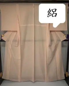[美品] 紋入り　夏着物　正絹　小紋　薄物　夏物　蚊絣　薄ピンク　肌色　高身長のサムネイル