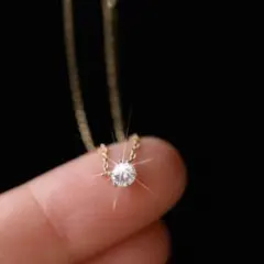 【新品】シンプル一粒ダイヤ風 ネックレス K18コーティング