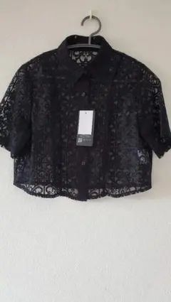 黒 レース 半袖ショートシャツ