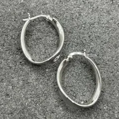 シルバー925 Silver ビッグデザインフープピアス/軽研磨仕上げ/両耳