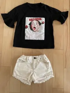 シャツ130黒7部丈　ショートパンツ白BREEZE110