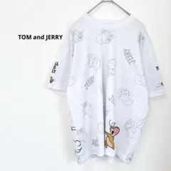 トムとジェリー Tシャツ 総柄 メッシュ　キャラクター　ロゴ　白系