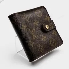 【鑑定済】ルイヴィトン モノグラム コンパクトジップ 二つ折り財布　ブラウン