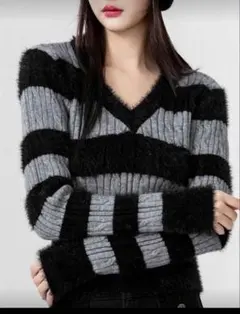 ボーダーニット　ショート丈