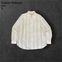 00sトミーバハマ長袖ストライプシャツパステルイエローリゾートシャツ古着Lのサムネイル