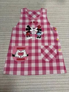 ディズニー　ミッキー ミニー エプロン ピンク チェック柄　保育士