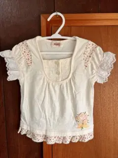 Souris花柄刺繍付きアイボリーTシャツ95cmホワイトのサムネイル