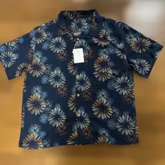 花火柄 アロハシャツ ネイビー Lサイズ