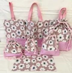 花柄　ドット柄　ピンク色　入園入学準備　7点セット　女の子　ハンドメイド②