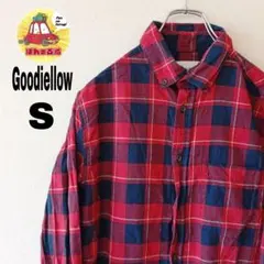 USA古着 Goodiellow ネルシャツ　S ネイビー　レッド
