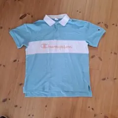 チャンピオン　Champion　半袖　ロゴ入りポロシャツ　Small　水色のサムネイル
