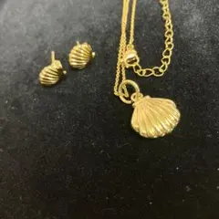 純金鍍金24KGP刻印なしゴールド 貝殻モチーフ ネックレス ピアスセット