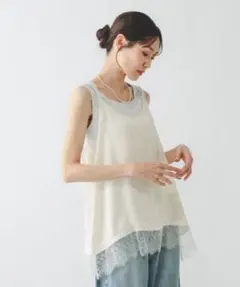 【新品】GLOBAL WORK サテンVネックレースキャミ Mサイズのサムネイル
