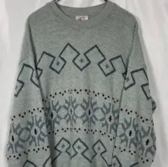 90's ユーロ古着　総柄　イタリア製　アート　ビッグサイズ　ニット　Lサイズ.