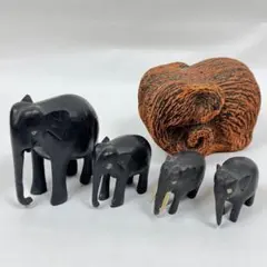 木製象の彫刻 4体+1体セット