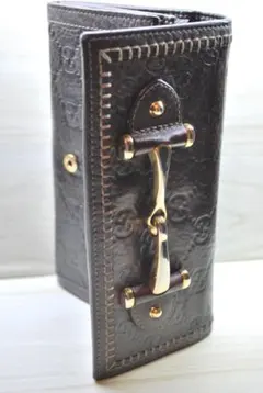 『美品』 GUCCI /グッチ ホースビット【GGシマ】 ダークブラウン長財布