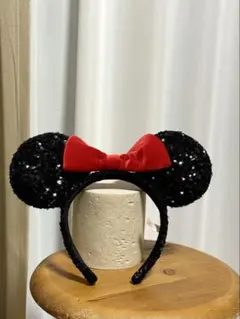 ディズニー ミニー カチューシャ 赤リボン スパンコール ディズニーランド