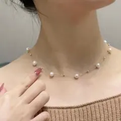 ネックレス パール ステーションネックレス サージカルステンレス 新品 ゴールド