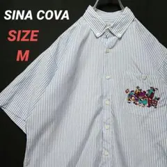 SINA COVA　シナコバ　ストライプシャツ　半袖　刺繍　メンズ　Mのサムネイル