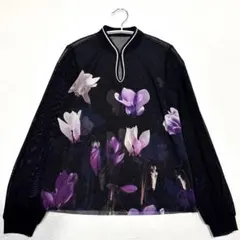【極美品】ヴィヴィアンタム　シアー　チャイナ風　 アヤメ　花柄　長袖トップス　黒のサムネイル