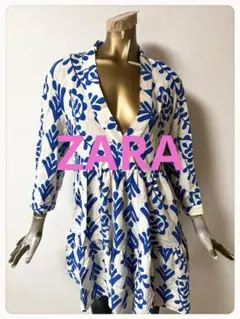 ☘️T21552☘️ZARAザラ プリント柄ティアードミニワンピース M