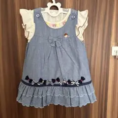 ミキハウス　リーナちゃんデニムワンピース フリルリボン付き