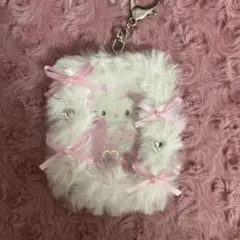 硬質ケース キーホルダー　レースデコ　韓国ふわふわ ハートホワイト×ピンクy2k