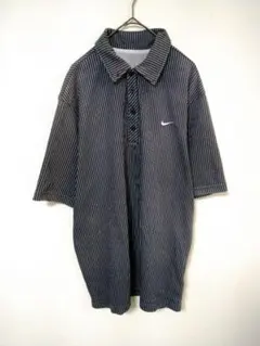 2009年　Y2K　ナイキ　ポロシャツ　メンズL　黒色　ストライプ柄　刺繍ロゴ