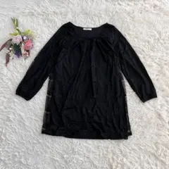 『LOWRYS FARM』レース長袖チュニックシャツ　ブラウス　透け感　花柄　L