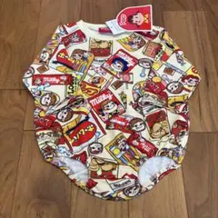 ペコちゃん　ロンパース　総柄　お菓子　70 長袖　綿100% カバーオール