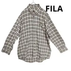 FILA フィラ チェック長袖シャツ Mサイズ ベージュ　ライトアウターのサムネイル