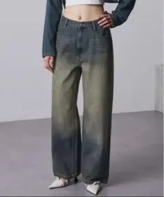 「nui nullu」 ハイウェストヴィンテージデニムパンツS ブルー