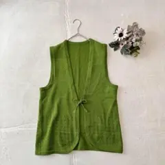 ニットベスト（フリー）ジレ シンプル カジュアル 羽織り ノースリーブ リボン