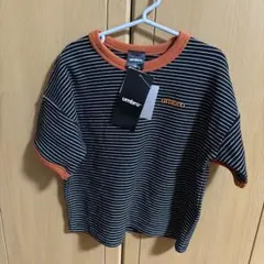 新品しまむらumbro ストライプ 黒オレンジTシャツ 100