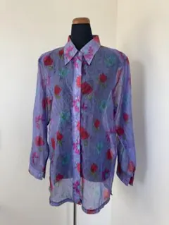 花柄長袖シアーシャツ Mサイズ シワ加工